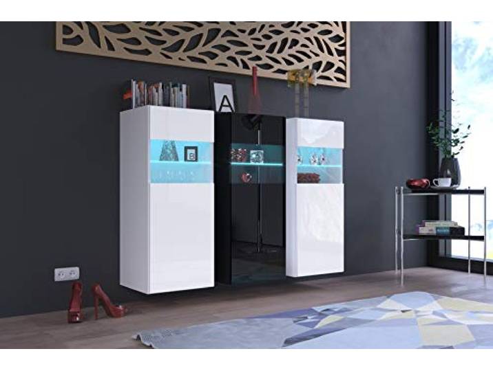 Furnitech K3 Modernes Wohnzimmer, Kommode, Schrank, Sideboard, Schlafzimmer, Esszimmer, Wohnzimmermöbel (LED RGB 16 Farben, K3-HG-WB3)