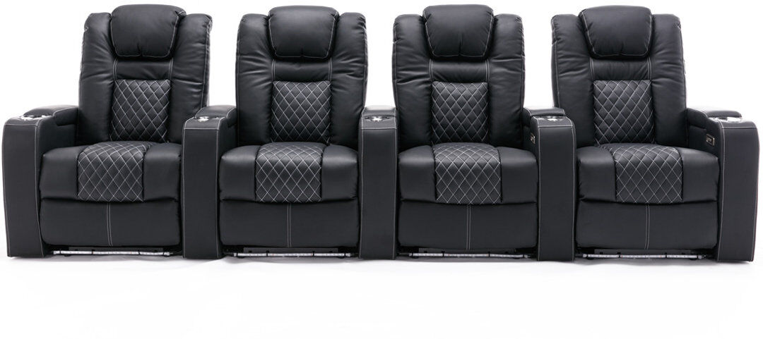 Ebern Designs Mehrtens Broadway 4 Seater Electric Recliner Cinema Sofa Black/White 107cm H X 327cm W X 91cm D