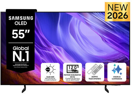 Samsung OLED AI TV 55'' QE55S85HAEXZT 4K, Processore NQ4 AI Gen2, 4K AI Upscaling, Schermo antiriflesso, OLED HDR, Motion Xcelerator 120Hz, Dolby Atmos &