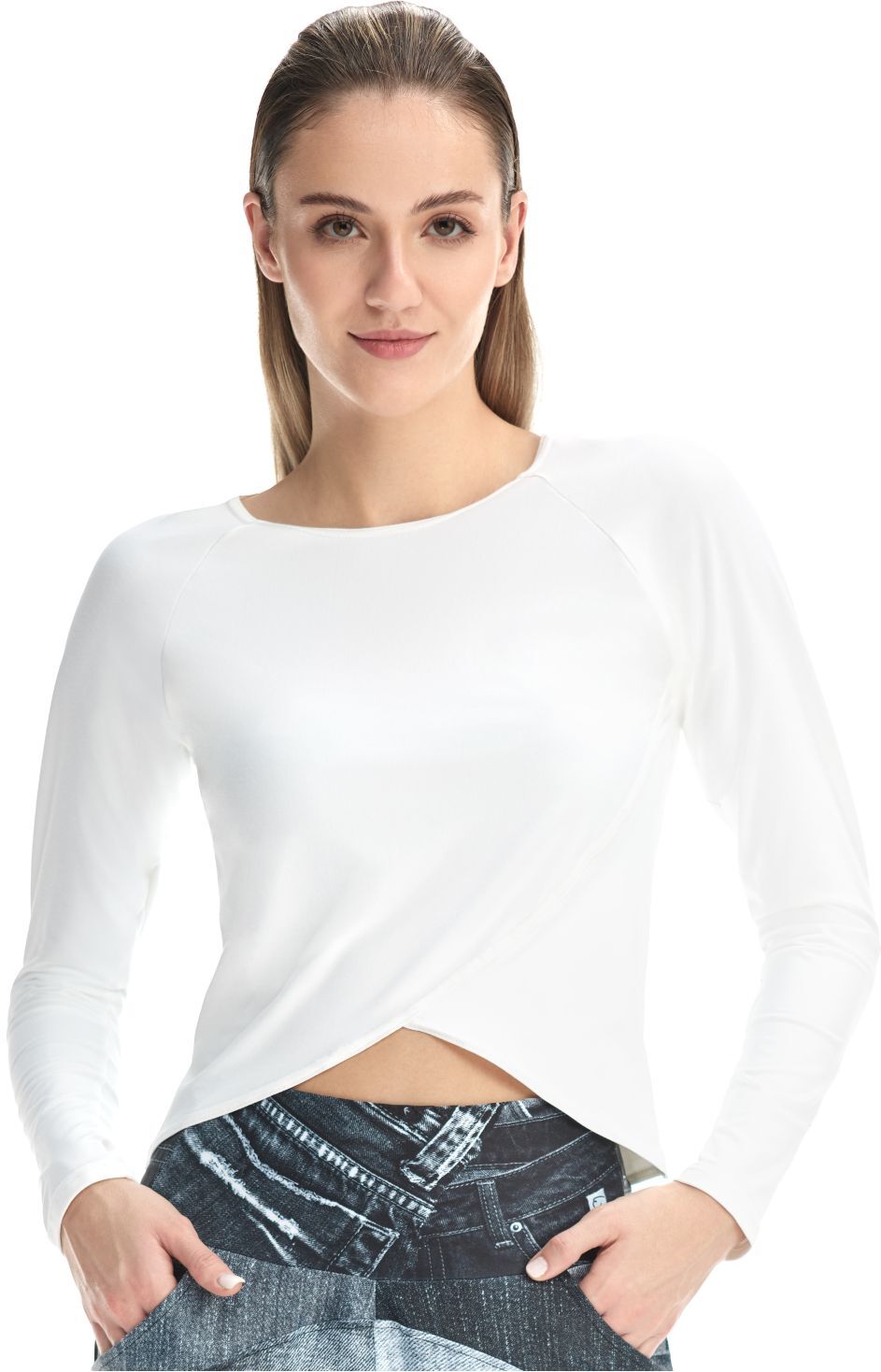 Langarmshirt WINSHAPE "Cropped Functional Light and Soft", Damen, Gr. XXL, weiß (ivory), 85% Polyester, 15% Elasthan, Rundhals, Shirts Langarmshirt, Overlap-Applikation