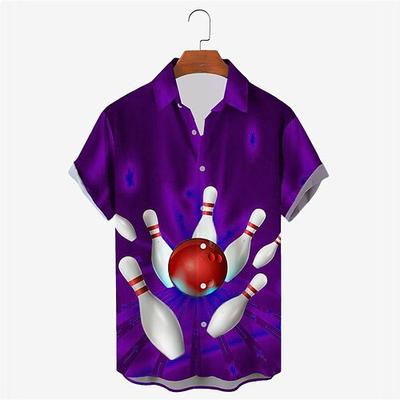 Herren Bowlingkugel Hemd Knopfhemd Kurzarm Designer Brautkleider schlicht Weich Outdoor Täglich Festtage Sommer Frühling Umlegekragen Bedruckt Button-Down Weiß Grün Schwarz Gelb Rote Blau