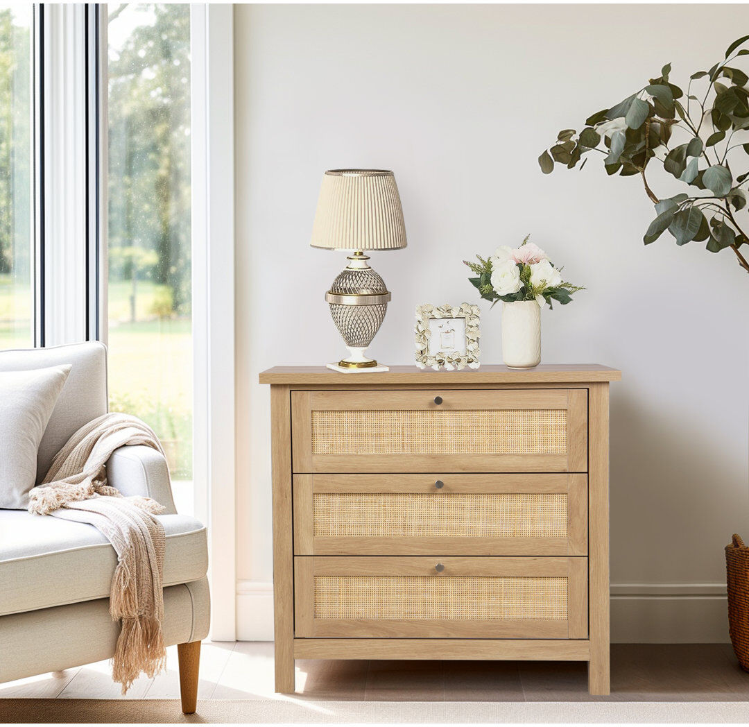 Alpen Home Ludden 3 - Drawer Standard Accent Chest Oak 74cm H X 80cm W X 40cm D