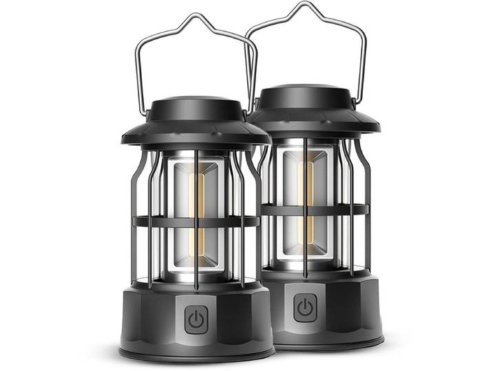 Travelhawk Campinglamp - LED lantaarn 360° verlichting - Retro zwart (2 stuks)
