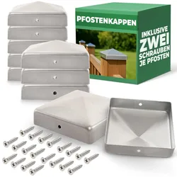 Novatool 10er-Set Pfostenkappen 71x71mm verzinkt mit Schrauben , Pfostenabdeckung Pfostenkappe 7 ,1cm Holzpfosten Zaunpfosten Abdeckung Abdeckkappen Abdeckkappe Zaunkappe Zaunkappen Pfostenschuhe