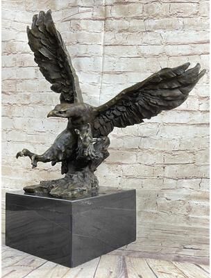 Bronzhaus Eagle Landing With Outstretched Talons Bronze Sculpture Statue On Marble Base
