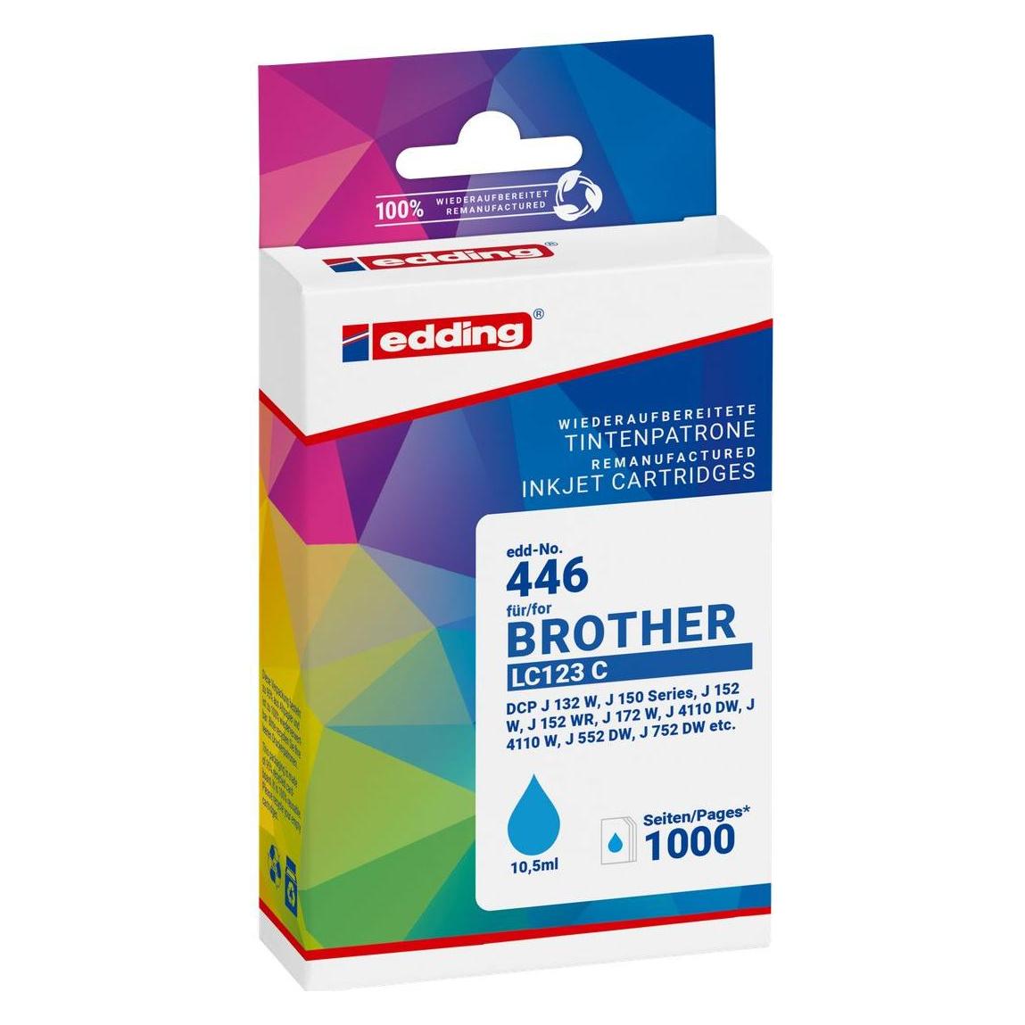 Edding EDD-446 cyan Druckerpatrone kompatibel zu brother LC-123C (C) (18-446/18-446-01)