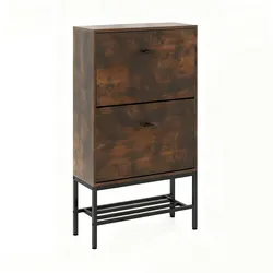 COSTWAY Schuhschrank mit 2 Klappen, Schuhschrank mit 4 verstellbaren Regalen und offenem Regal, Schmaler Schuhregal für 15 Paar Schuhe