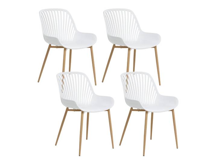 Beliani Esszimmerstuhl 4er Set Weiß Kleve, Weiß, Hellbraun, Kunststoff, 49x82x57 cm, Esszimmer, Stühle