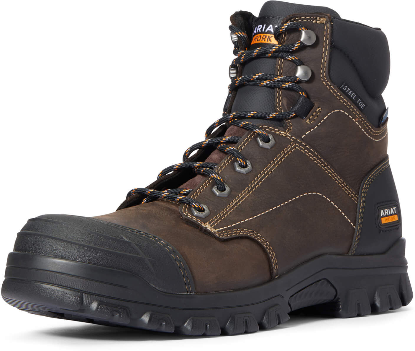 Men's Treadfast 6 Waterproof Steel Toe Work Boots in Dark Brown D / Medium by Ariat
