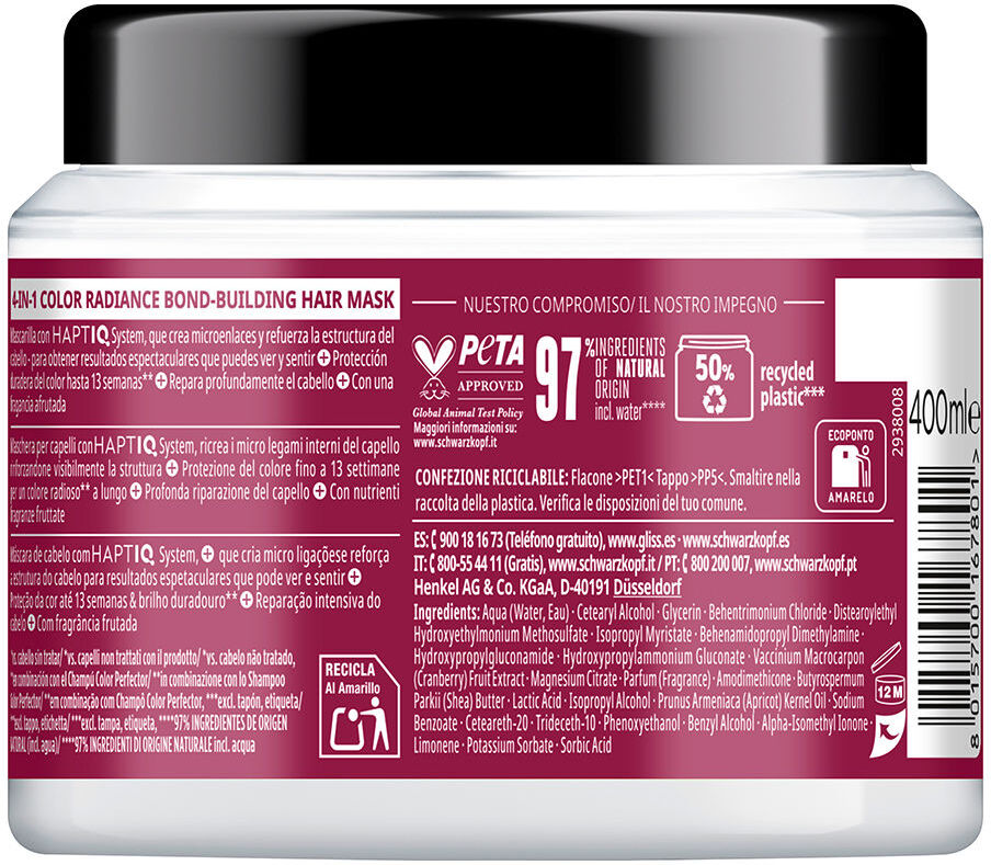 Schwarzkopf Mass Market Masque Gliss Couleur Perfecteur 400 ml