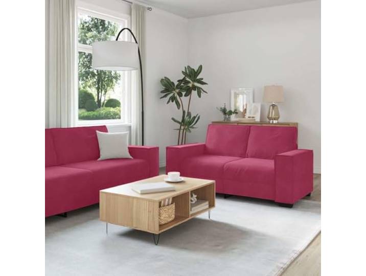 HEFZGDB 2-TLG. Sofagarnitur mit Kissen in Weinrot Samt, Weiches Velours Material, Robustes Holz Metall Gestell, Breite Armlehnen, Vielseitig für Wohnzimmer