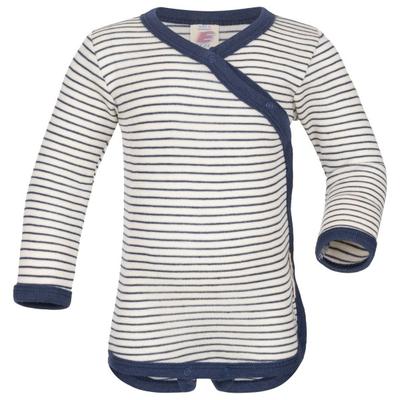 Engel - Kid's Baby-Wickelbody Langarm - Merinounterwäsche Gr 50/56 grau/weiß