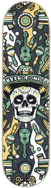 Skateboard Deck Hydroponic Mexican Skull 2.0 (8.375" - Black)
