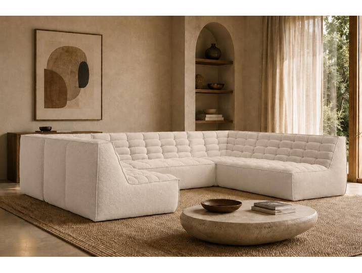Kaiser Möbel Ecksofa U XL Modulares U-Form, Plüschstoff Pop, Creme, LAZY U XL