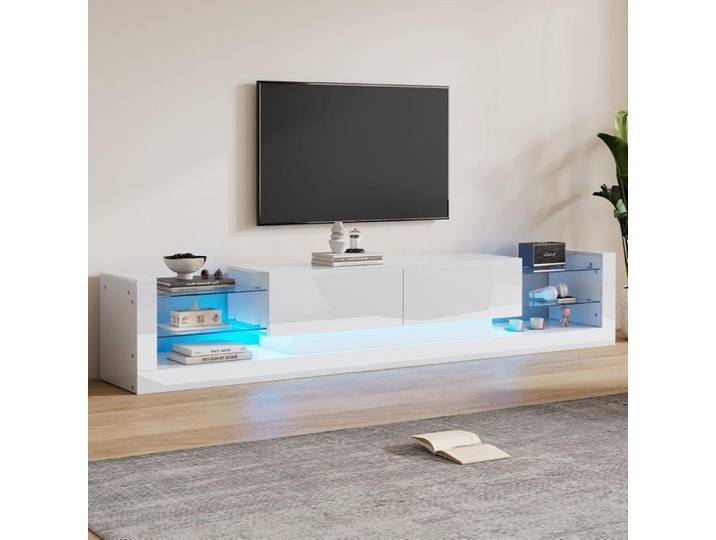 Meuble TV 181 cm Armoire TV haute brillance LED pour téléviseurs de 80  blanc