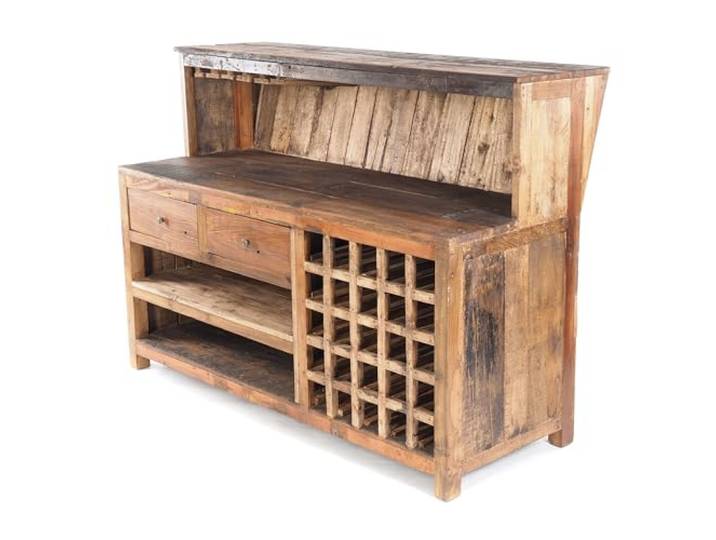 Vintage Design BARSCHRANK PUREWOOD 150x110x55cm(BxHxT) Shabby Chick Minibar, Bar Theke aus Altholz Verkaufstresen, Kassentresen, kultiges Dekoobjekt Farbe: 01 Natur-Vintage