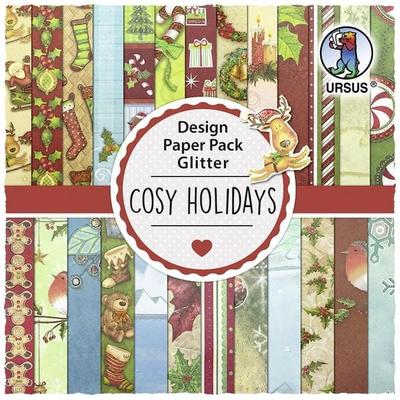 URSUS Spezialpapiere Design Paper Pack Glitter Cosy Holidays, 30 Blatt
