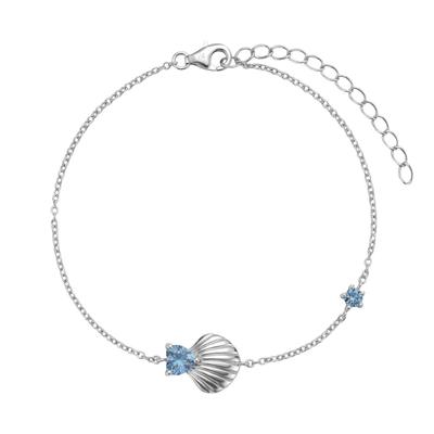 Armband AMOR "Schmuck, Geschenk, Muschel-Optik, Herz", blau (silberfarben, blau, blau), Armbänder, Damen, 20cm, Silber 925 (Sterlingsilber), Armband, mit Zirkonia (synth.)