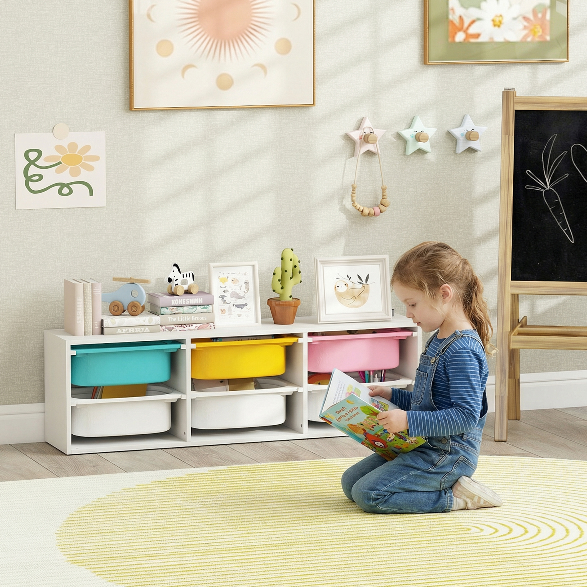 Aiyaplay Scaffale Portagiochi Bambini in Legno con 6 Contenitori Rimovibili in Plastica, Multicolore   Aosom Italy