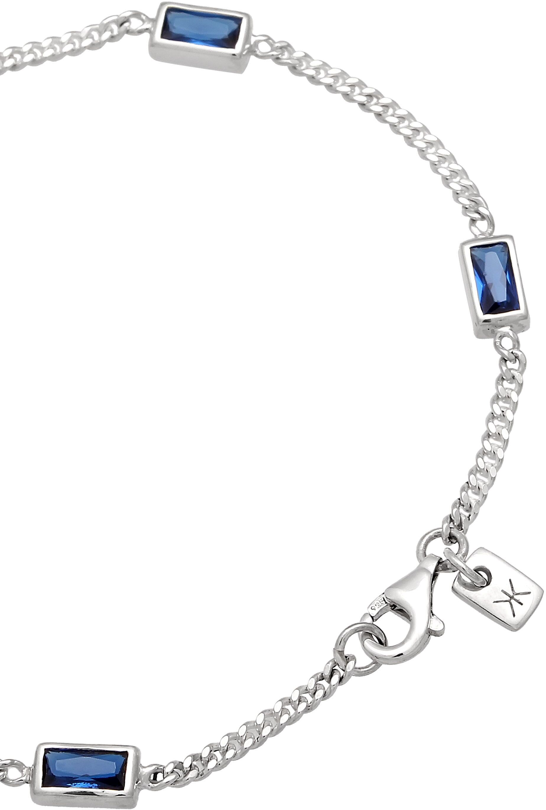 Armkette KUZZOI "Armband Saphir Synthetisch Blau 925 Sterling Silber" Gr. 21, silber, Armbänder, Herren, 21, Silber 925 (Sterlingsilber), Armkette