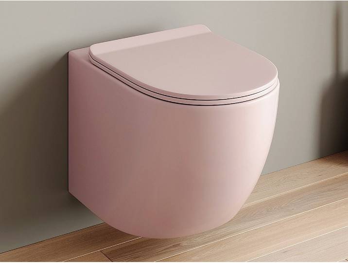 WC suspendu rose mat en céramique sans bride - JAVOINE