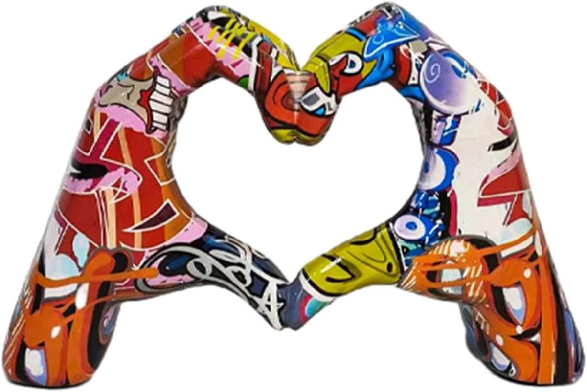 Liefde Vinger Standbeeld - Handgemaakt Hars Kunstwerk met Graffiti Design - Moderne Decoratie voor in de Woonkamer