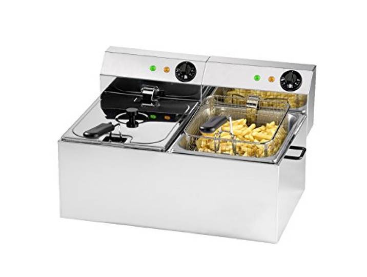SARO Fritteuse – 2× 6 L – Edelstahl – Becken mit Kältezone – Stufenlose Temperaturregelung – Sicherheitsthermostat – 2× 3,25 kW – Modell PROFRI 66