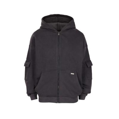 Sweatjacke DROPSIZE "Dropsize CARGO ZIPPER HOODIE", Herren, Gr. XS, grau (vintage wash schwarz), 70% Baumwolle, 30% Polyester, unifarben, Rundhals, Sweatjacken Sweatjacke