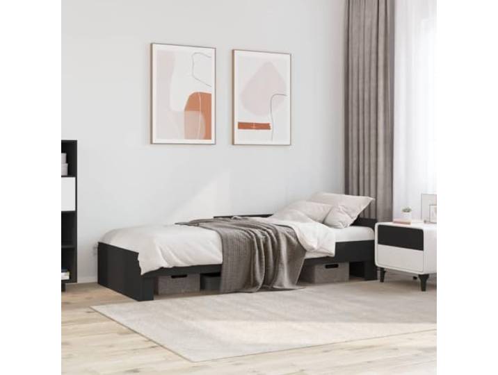 RJPLMFV Bettgestell, Holz, 75 x 190 cm, Schwarz Ohne Matratze, Lattenrost inklusive, seitliche Sicherheitsbarrieren, langlebig und stabil