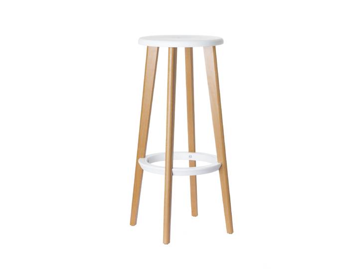 Paperflow Tabouret WOODY en ABS injecté - Piètement hêtre massif - Assise Blanc