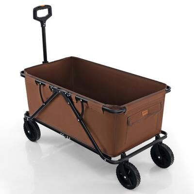 Costway Collapsible Folding Wagon Cart with Adjustable Handlebar-Coffee