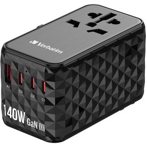 Verbatim Reiseadapter UTA-10 Universal, GaN, 140W, weltweit, für über 180 Länder, USB-A, USB-C