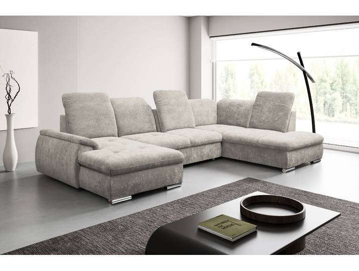 Wohnlandschaft WERK2 Pula 356cm breit, Bett & Bettkasten, Kopfteil- & Sitztiefenverstellung , beige (natur), B:356cm H:105cm T:237cm, 100% Polyester, Sofas, Wohnlandschaft, U-Form, XXL, Schlaffunktion, Bettkasten, verstellbare Kopfteile