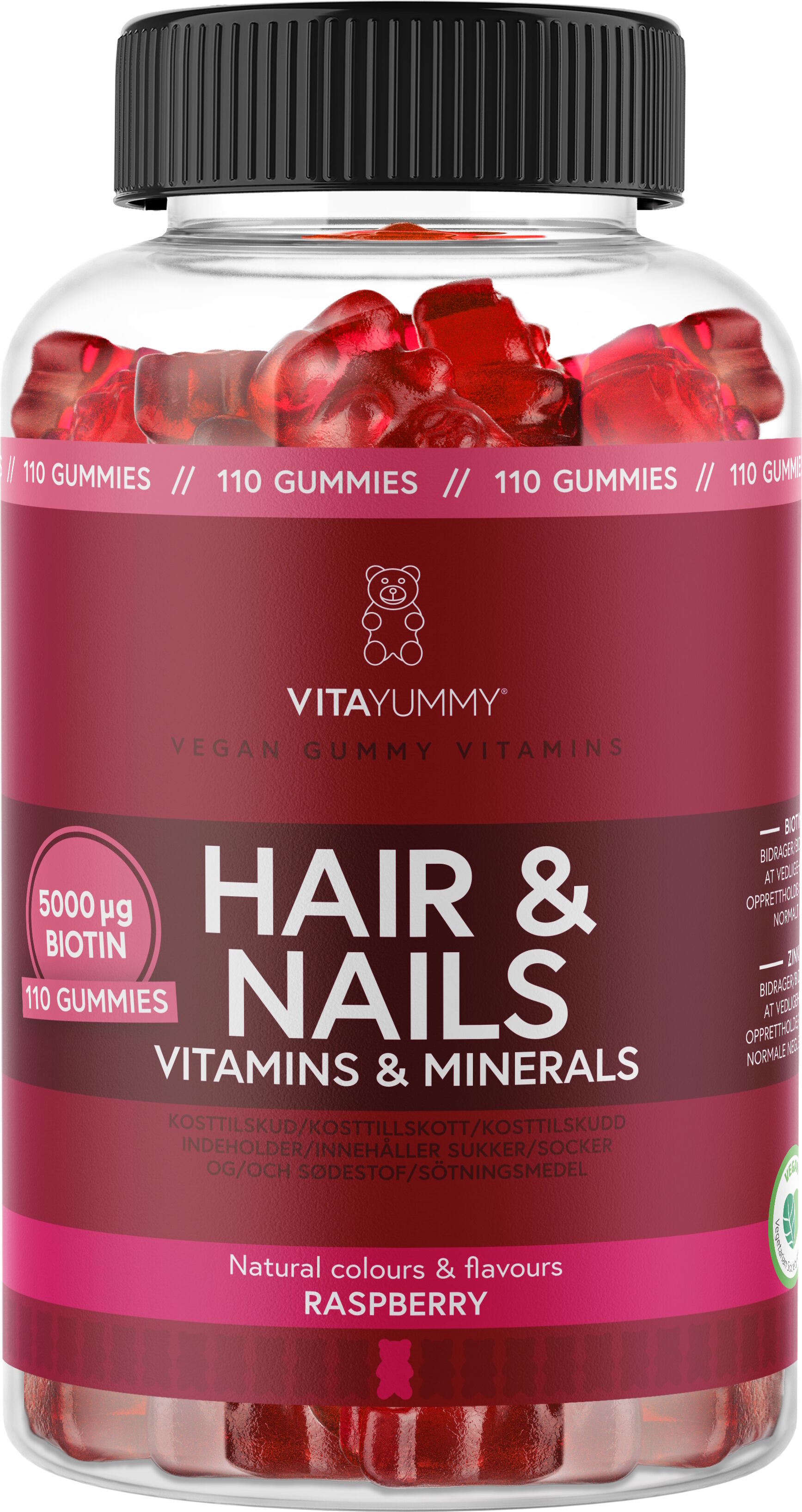 VitaYummy Hair & Nails (Raspberry) - 110 stk. Kosttilskud 110 stk
