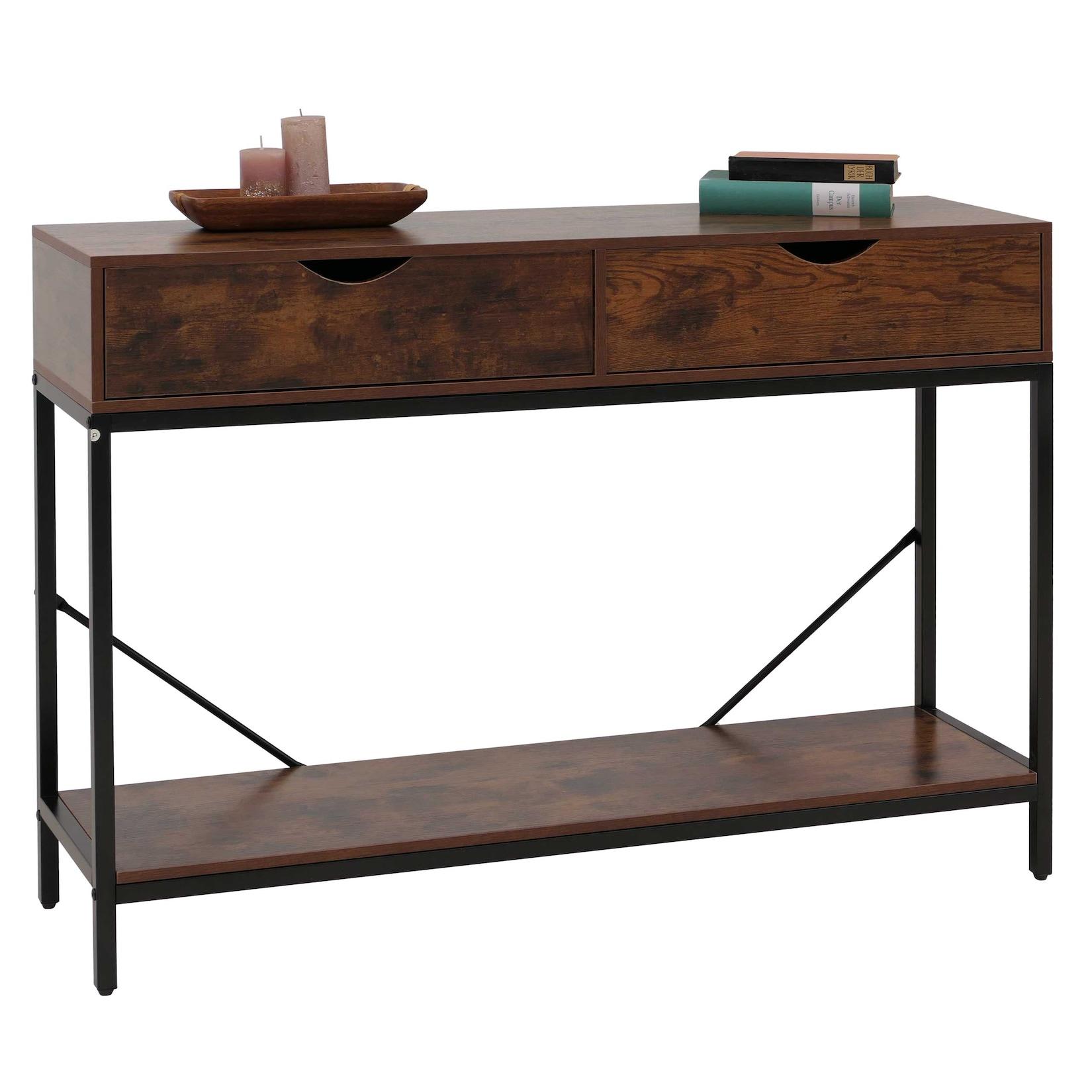Konsolentisch MCW-O76, Telefontisch Beistelltisch Ablagetisch, Schubladen Ablage Industrial 76x109x30cm ~ rotbraun