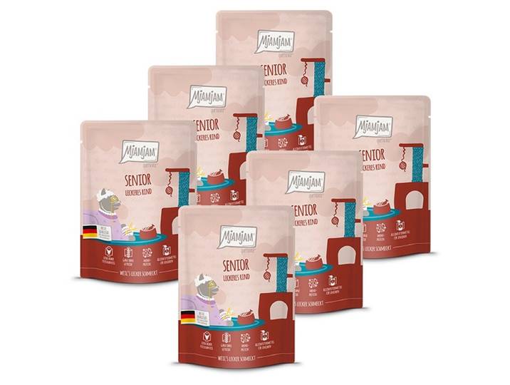 MjAMjAM Senior Quetschie Nourriture humide pour chats Bœuf - 300 g x 6