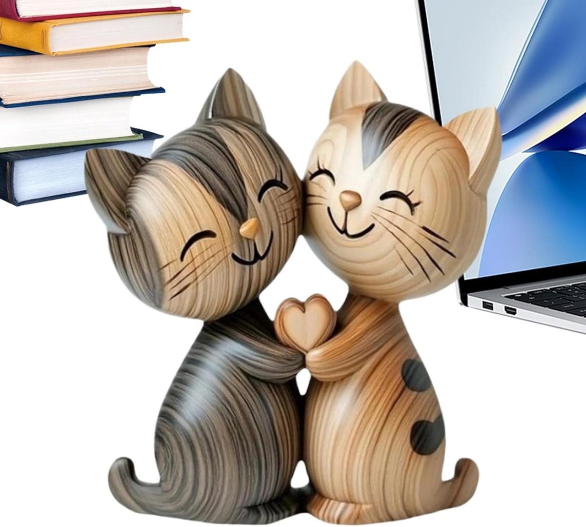 Minimalistisch Katten Decoratie Koppel Beeldje voor op Tafel - Lengte: 14,6 cm