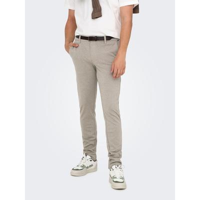 Chinohose ONLY & SONS, Herren, Gr. 34, Länge 32, beige (fallen rock), Web, Obermaterial: 64% Viskose, 31% Polyester, 5% Elasthan, slim fit knöchellang, Hosen Chinohose, mit geschlossenen Gesäßtaschen