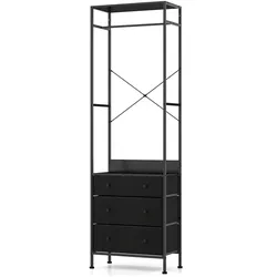 COSTWAY Garderobenständer mit 3 Schubladen, Kleiderständer mit Kleiderstange und Staufächern, freistehend, im Industrial-Stil
