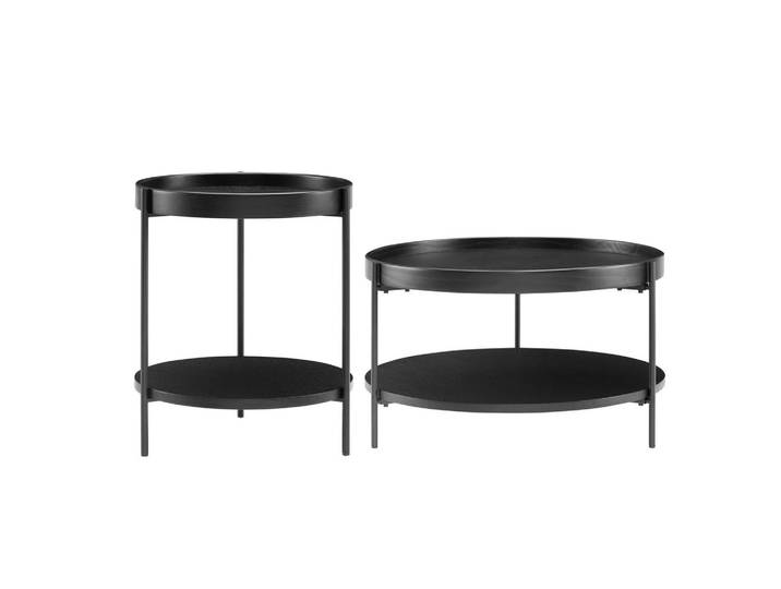 Livetastic Couchtischset, Schwarz, Holz, 2-teilig, furniert, rund, rund, 44-69x49-39x44-69 cm, einfacher Aufbau, Wohnzimmer, Wohnzimmertische, Satztische