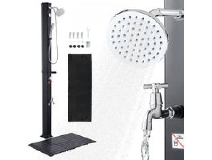 VEVOR Solardusche 40 L, Gartendusche 2290 mm, Außendusche, inkl. Bodenplatte-Set, Hand- & Fußarmatur, Warm- & Kaltwasserregulierung, Campingdusche für Garten, Poolbereich, Strandpool, Schwarz