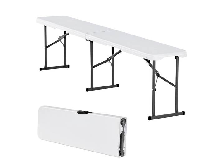 SucceBuy Banc pliant en plastique 1/2 pièce, 1,8 m, siège lisse en HDPE pour jardin, football, activités de divertissement polyvalentes, blanc