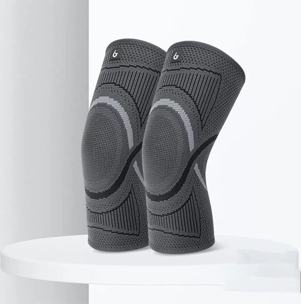 INF Sport-Kniebandage: Gestrickte Knieschoner für Laufen, Basketball und Gelenkschutz M Grau