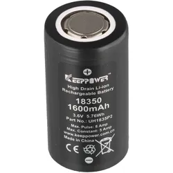 Li-ion 18350, 1600mAh 3,6 Volt - 3,7 Volt Lithium-Ionen-Akku, 35x18,3mm, Entladestrom konstant 5 Ampere