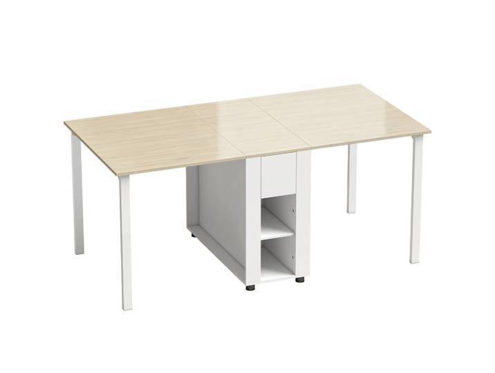 Homcom Klapptisch MDF Weiß Naturholz, Holz, Nachbildung,Kiefer, 2 Schubladen, Rechteckig, eckig, 85x73x168.2 cm, Esszimmer, Esstische