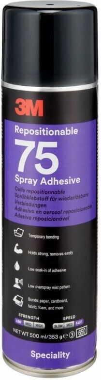 Colle aérosol 500 ml repositionnable 75 transparent 3M 14182 Transparent