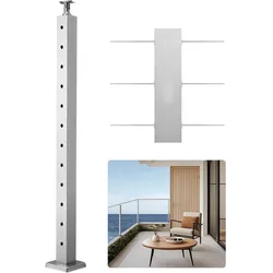 VEVOR Kabelgeländerpfosten, 106,7x5x5 cm Geländerpfosten, Edelstahldraht-Ziehung, Terrassengeländer, vorgebohrte Pfosten mit Montagehalterung, Treppengeländer-Set, Silber, 1JZLGZXYS1061EF8W001V0