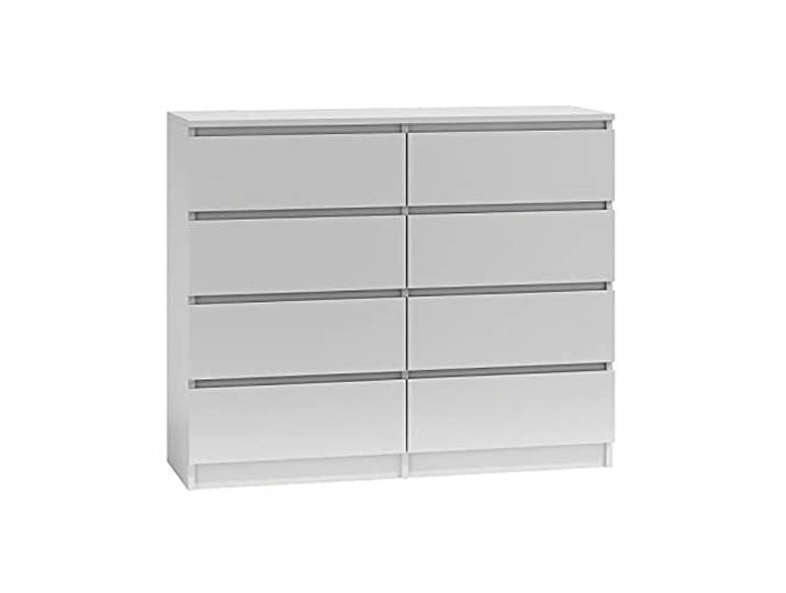 3xE Living Kommode 120 cm, 8 Schubladen, Weiß, 120 x 39 x 101 cm