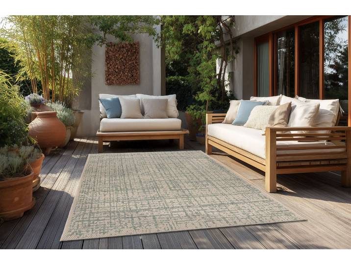 Teppich KAYOOM Tribal 325 , blaugrün, B:200cm H:6mm L:290cm, Polypropylen, Teppiche, Teppich, Kurzflor, In -und Outdoor geeignet