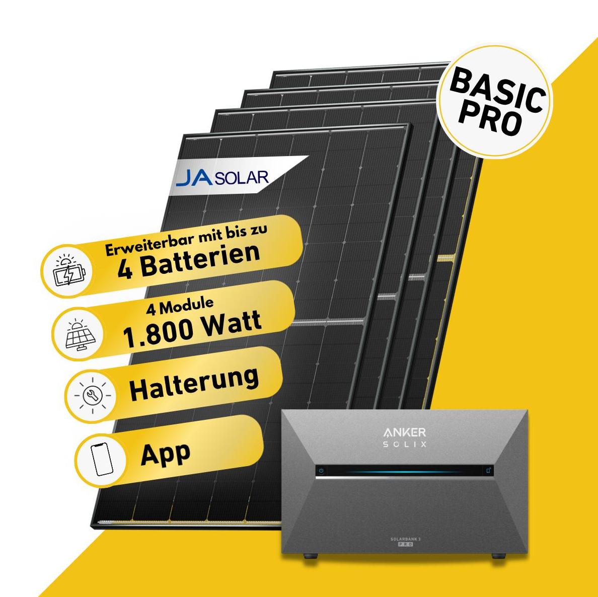 Balkonstrom Balkonkraftwerk 1820W Solaranlage mit Speicher | 2x Solarmodul Bifazial | Anker Solix 3 Pro | Kabel 15m